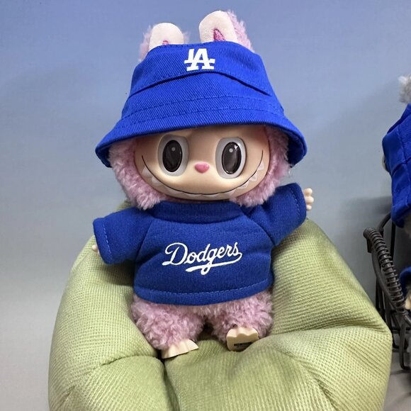 LA Dodgers Outfit for Labubu, Baseball Blue and white Sweatshirt, Bucket Hat Set - Picture 5 of 10